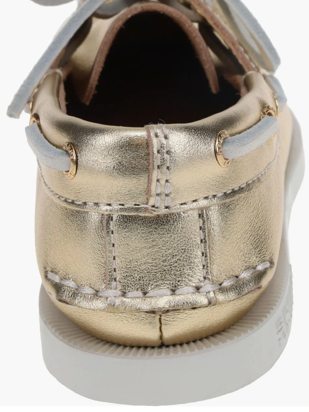 Sperry Kids Metallic Gold Boat Moccasins with Light Gray Laces
